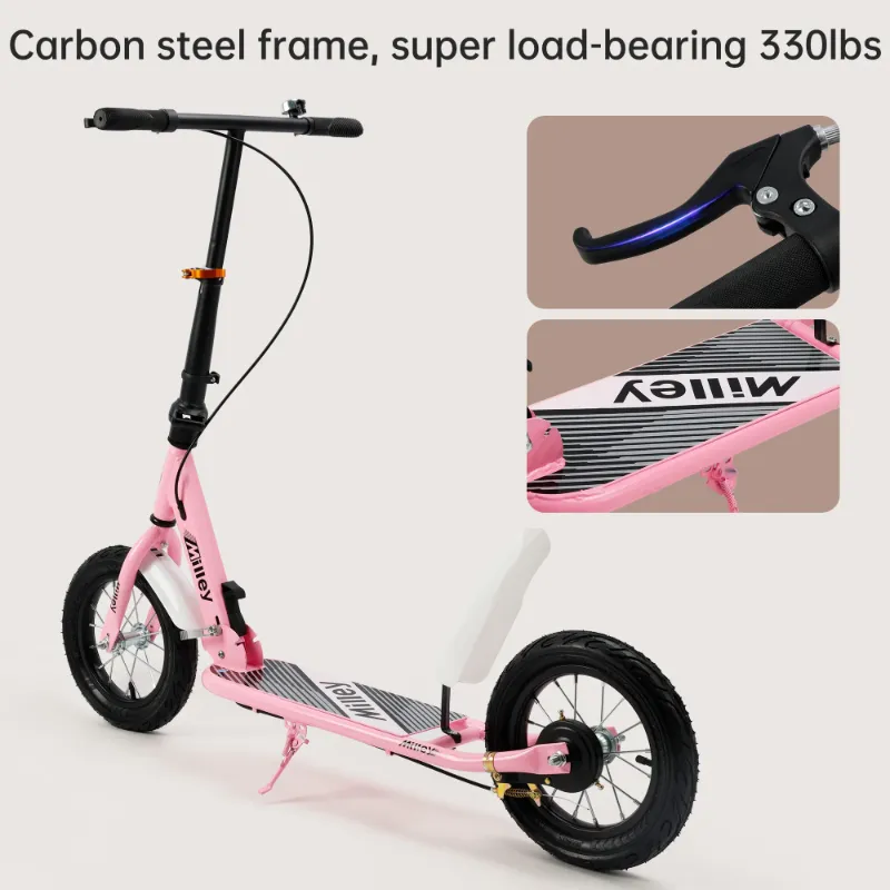 Photo 1 of ***It is used, it is missing a piece and it is not known if it works at 100%.***Shock-Absorbing Foldable Commuter Kick Scooter With 12" Large Smooth Rolling Rubber Air Tires Pink/Green/White/Black