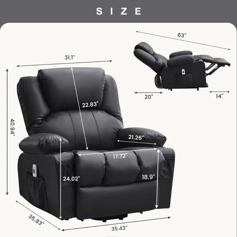Photo 1 of ***JIt is used, it is missing parts and it is not known if it is 100% functional.***ONPONY Power Lift Recliner Chair Recliners for Elderly with Heat and Massage Recliner Chair for Living Room with Infinite Position and Side Pocket,USB Charge Port,Black