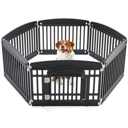 Photo 1 of ****It is used and is missing parts, so it is not known if it works 100%***Edx Dog Playpen 6-Panel 24 Foldable Pet Playpen with Door Indoor/Outdoor Puppy Pen Foldable Customizable Black