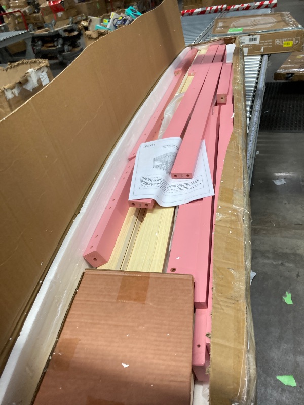 Photo 1 of ****It is used and is missing parts, so it is not known if it works 100%**Zimtown Bunk Bed Twin Over Twin,Kids Low Floor Bunk Bed with Guard Rails for Children Boys Girls Dormitory Bedroom,No Box Spring Needed,Pink
