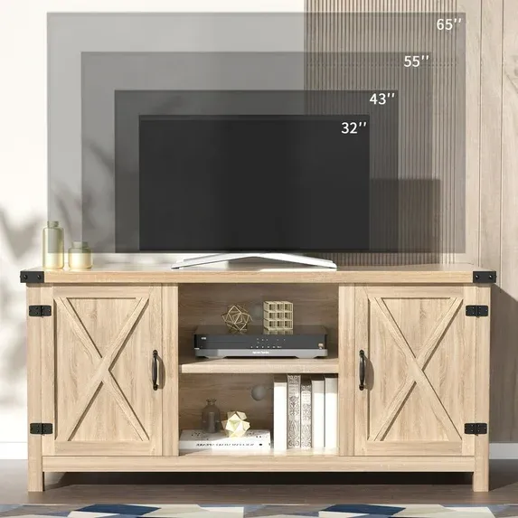 Photo 1 of ***It is used and is missing parts, so it is not known if it works 100%**Homall Farmhouse TV Stand for 65 Inch TVs, Oak Wood Entertainment Center with Storage Cabinet & Cable Management