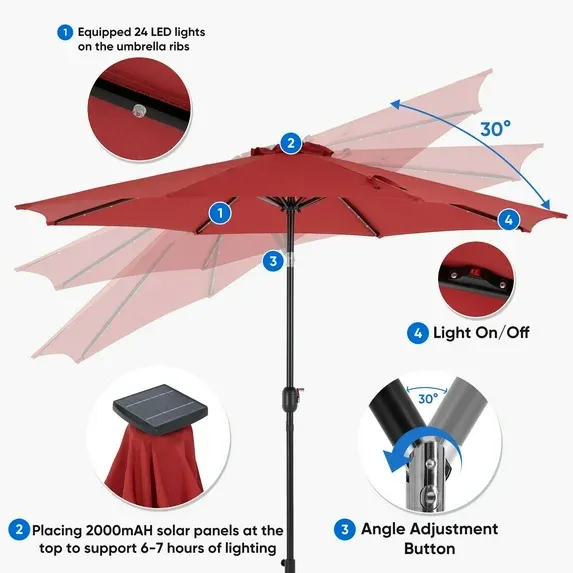 Photo 1 of ***It is used and is missing parts, so it is not known if it works 100%***edx 10ft Solar 32 LED Lights Patio Umbrella with Tilt Adjustment and UV-Resistant Polyester Fabric?Market Umbrella for Outdoor, Red