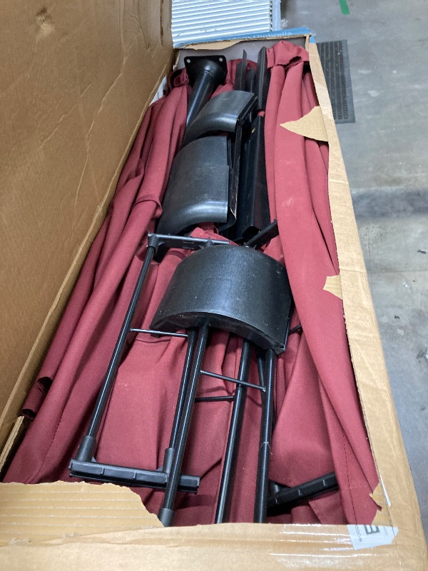 Photo 1 of ***It is used and is missing parts, so it is not known if it works 100%**edx 15ft Patio Umbrellas (Base Included), Large Outdoor Double-Sided Rectangle Market Umbrella with Stand for Poolside, Lawn, and Backyard, Burgundy