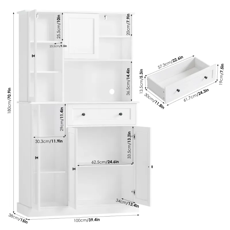 Photo 1 of ***It is used and is missing parts, so it is not known if it works 100%***Homfa 70.9" Kitchen Pantry Storage, Modern Hutch Cabinet with Sliding Door, Freestanding Cupboard for Living Dining Room, White