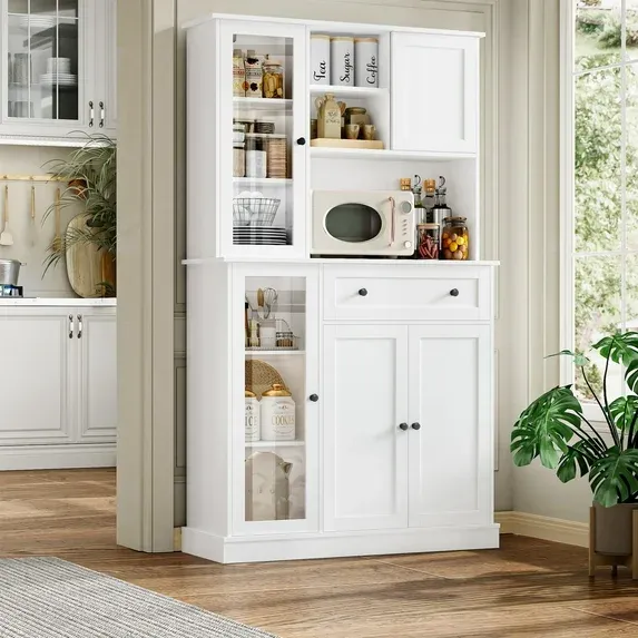 Photo 1 of ***It is used and is missing parts, so it is not known if it works 100%***Homfa 70.9" Kitchen Pantry Storage, Modern Hutch Cabinet with Sliding Door, Freestanding Cupboard for Living Dining Room, White