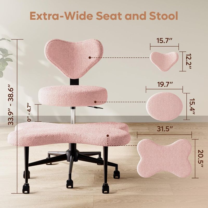 Photo 1 of ***It is used, it is missing parts and it is not known if it works 100%.****Pinmoco Ergonomic Cross Legged Chair, 360° Swivel Meditation Chair with Wheels, Height Adjustable Seat for ADHD, Strong Lumbar Support, Chic Home Office Furniture, Teddy Fabric, P