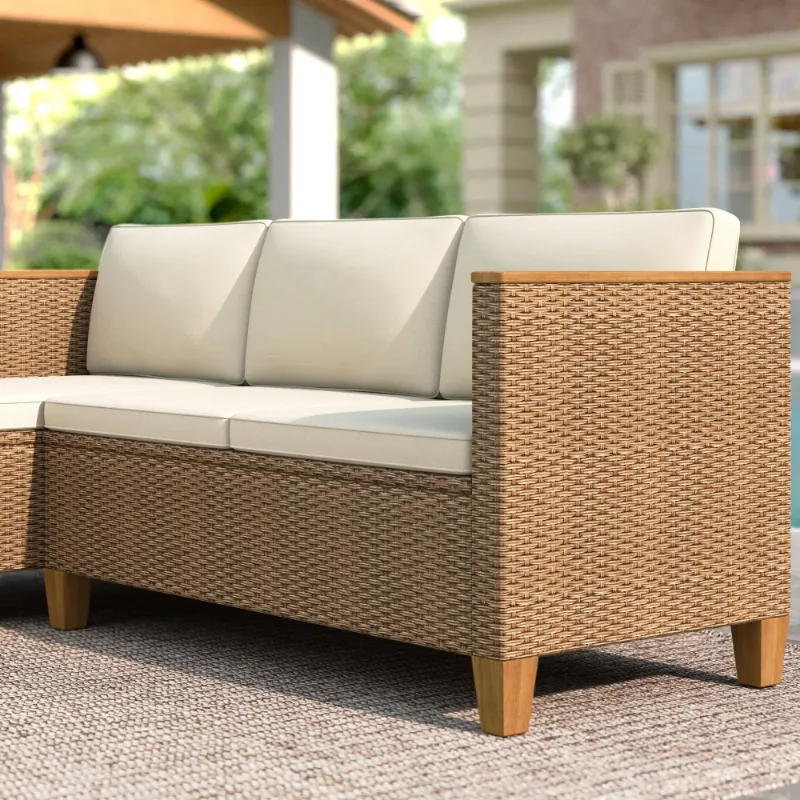 Photo 1 of ****It is used, it is missing parts, it is not known if it works 100%.***MF Studio 3-Piece Patio Furniture Conversation Set, All-Weather Wicker Outdoor Sectional Sofa Set with Table & Cushions, Beige