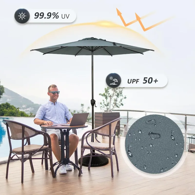 Photo 1 of ***IT IS USED, IT IS MISSING PARTS. IT IS KNOWN IF IT WORKS AT 100%**Abba Patio 9ft Outdoor Patio Umbrella w/ Push Button Tilt & Crank, 8 Ribs, Grey
