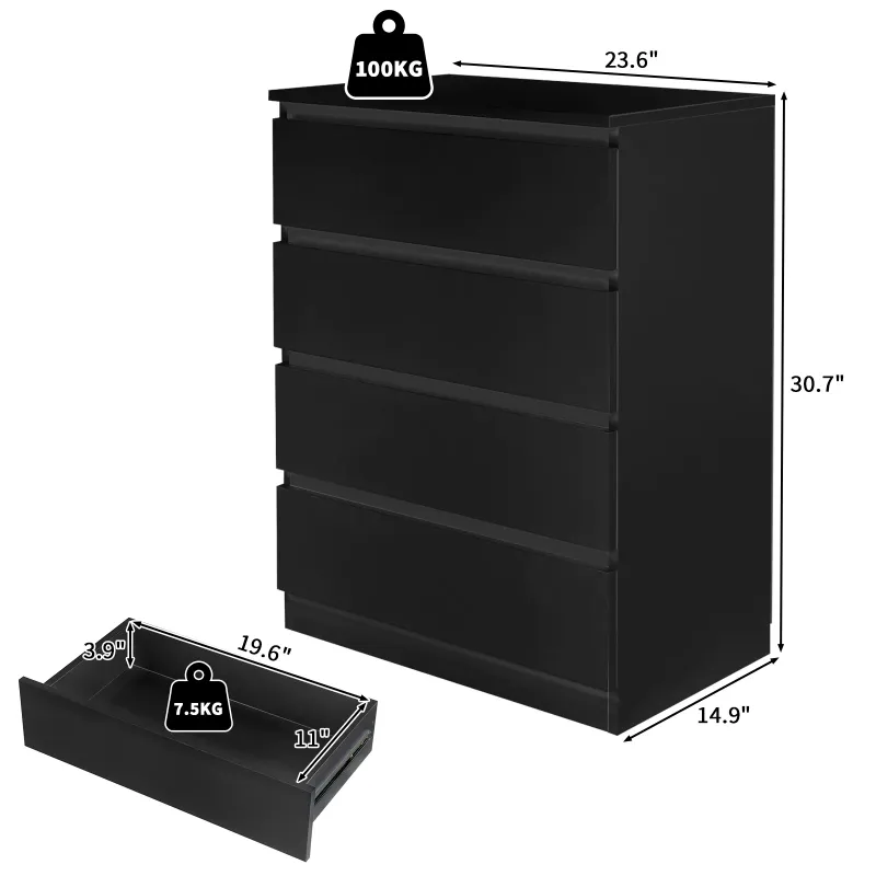 Photo 1 of **It is missing parts and is used, so it is not known if it works at 100%.**Ktaxon 4 Drawer Dressers, Wooden Chest, Modern Wide Storage File Cabinet Unit Nightstand for Bedroom, Office, Living Room, Black