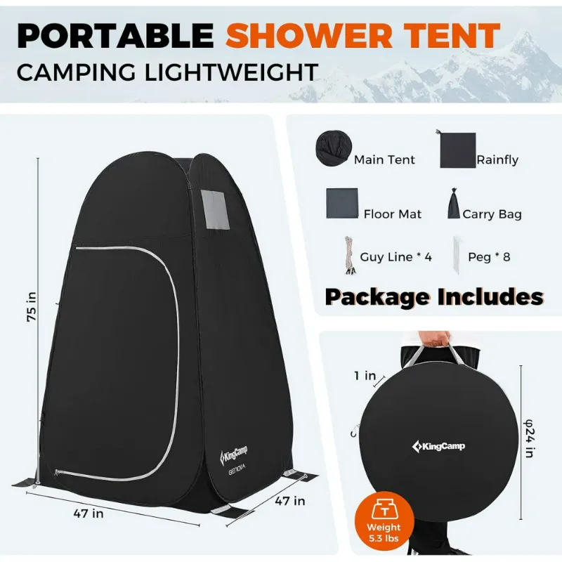 Photo 1 of ***used***KingCamp Shower Tent, Pop Up Camping Privacy Tent, Portable Waterproof Dressing Changing Room Easy Setup, Toilet Tent with Carry Bag for Beach, Camping, Hiking, Black