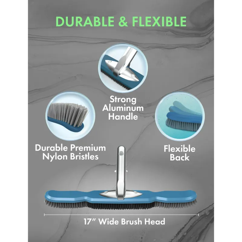Photo 1 of **It is missing a piece like the Arriva tube**EMANO Pool Brush Head for Cleaning Pool Walls Steps and Corners, Heavy Duty Premium Nylon Bristles (Non-abrasive), Reinforced Aluminum Skeleton. Inground/above Ground Swimming Pool Scrub Brus