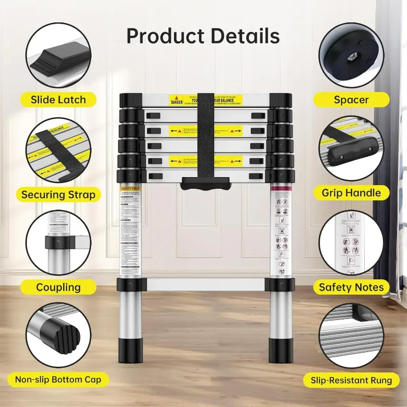Photo 1 of ***IT IS USED, IT IS MISSING A PART, IT IS NOT KNOWN IF IT IS MISSING A PART***USED MISSING PARATS***6.6 FT Aluminum Telescoping Ladder - Lightweight & Foldable, Anti-Slip Rubber Feet, 250 lbs Capacity - Compact Portable Ladder for Home, RV, Loft, Roof, O