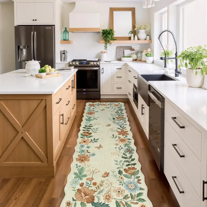 Photo 1 of **USED***Moynesa 2'x6' Floral Runners for Hallways, 2x6ft Kitchen Runner Rug Ultra-Thin Soft Rug, Non-Slip Washable Rug Runner Stain Resistant Boho Rug Low-Pile Carpet Runner for Bathroom Bedroom,Beige
