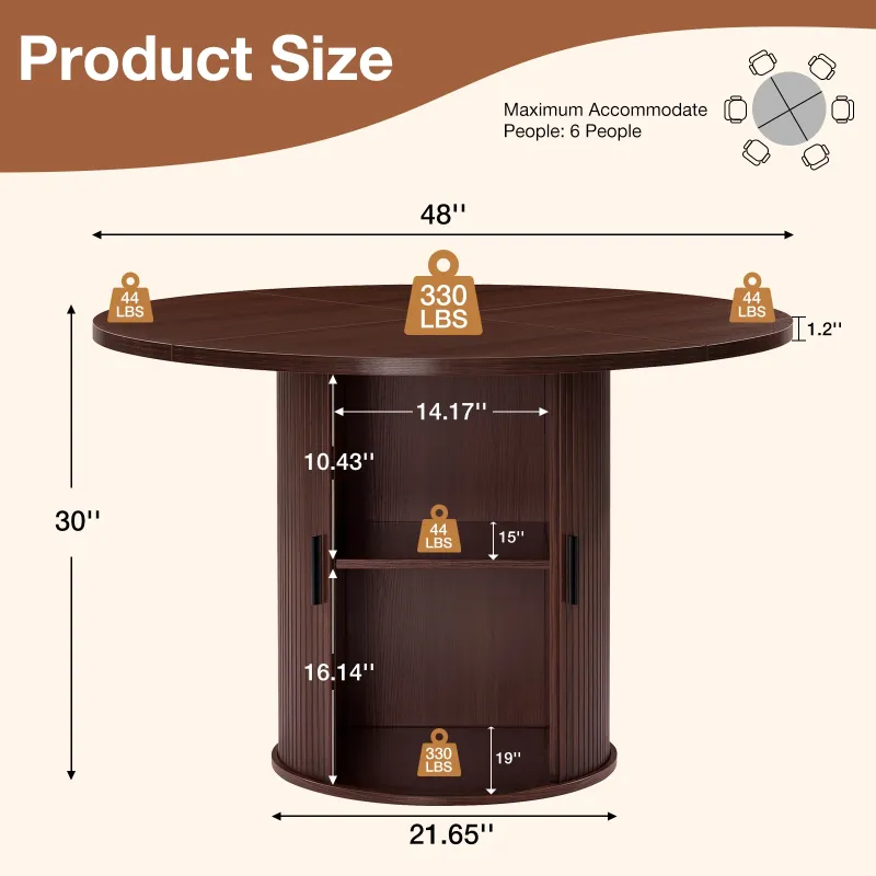 Photo 1 of ****IT IS USED, IT IS MISSING A PART, IT IS NOT KNOWN IF IT IS MISSING A PART***Hommpa 48" Round Dining Table with Storage,Morden Kitchen Table Wood for 4 with 2-Layer Storage Shelves and Wood Slide Door for Kitchen Living Room,Heavy Duty Pedestal Base,Br