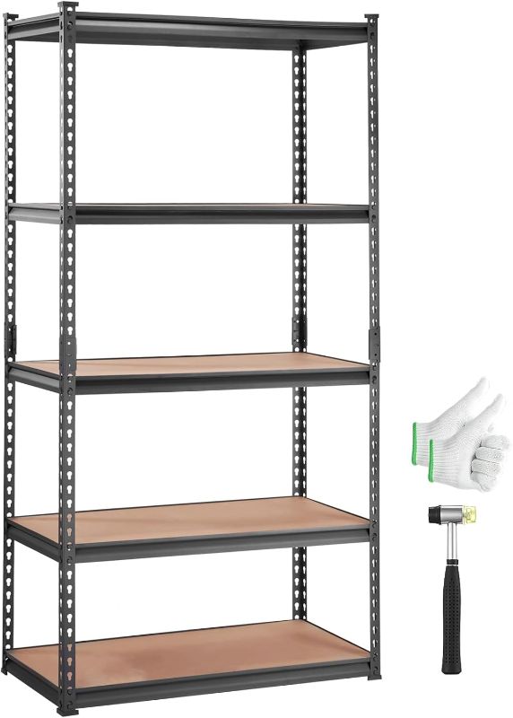 Photo 1 of **It is used, it is missing a piece and it is not known if it works at 100%.**VEVOR Storage Shelving Unit, 5-Tier Adjustable, 2000 lbs Capacity, Heavy Duty Garage Shelves Metal Organizer Utility Rack, Black, 48" L x 18" W x 72" H for Kitchen Pantry Baseme