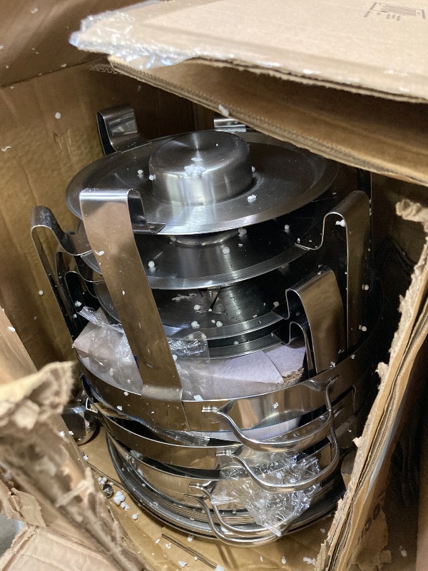 Photo 1 of ***used missing parts***Chafing Dishes for Buffet, 4 Pack 5QT Round Stainless Steel Chafing Dish Set for Home Parties, Christmas Gatherings, Catering Events Complete Buffet Warmer Set (Silver 4)