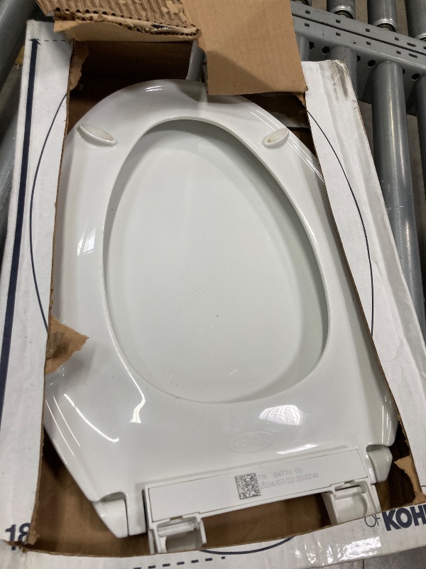 Photo 1 of ***Used, missing parts and has a broken part, so it is not known if it worked 100%.
**KOHLER K-4774-0 Brevia Elongated White Toilet Seat with Quick-Release Hinges And Quick-Attach Hardware For Easy Clean, White