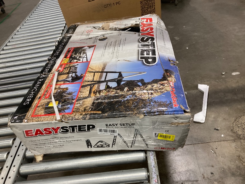 Photo 1 of **It is used, it is missing a part and it is not known if it works 100%.***MoJack 00410 Easy Step Ladder, Folding Lightweight, 300lb Sturdy Steel, Lightweight, Portable Steel Ladder, Top Platform with Non-Slip Thread, Indoor and Outdoor Use