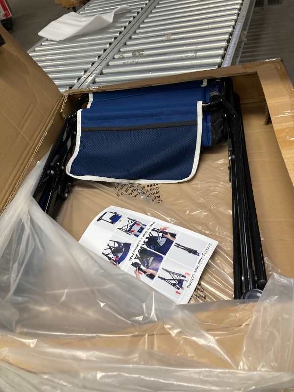 Photo 1 of **Rocking Camping Chair Rocker, Folding Chair Lawn Chairs with Cup Holders Foldable It is missing a part, is used, and it is not 100% certain.**Outdoor Freestyle Navy Blue