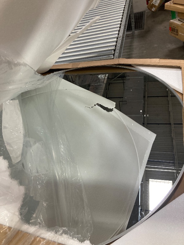 Photo 1 of **used***VooBang Large Silver Round Bathroom Mirror, 48 inch Circle Wall Mounted Hanging Mirror with Simple Modern Circular Metal Frame for Hallway, Entryway, Living Room, Silver Frame