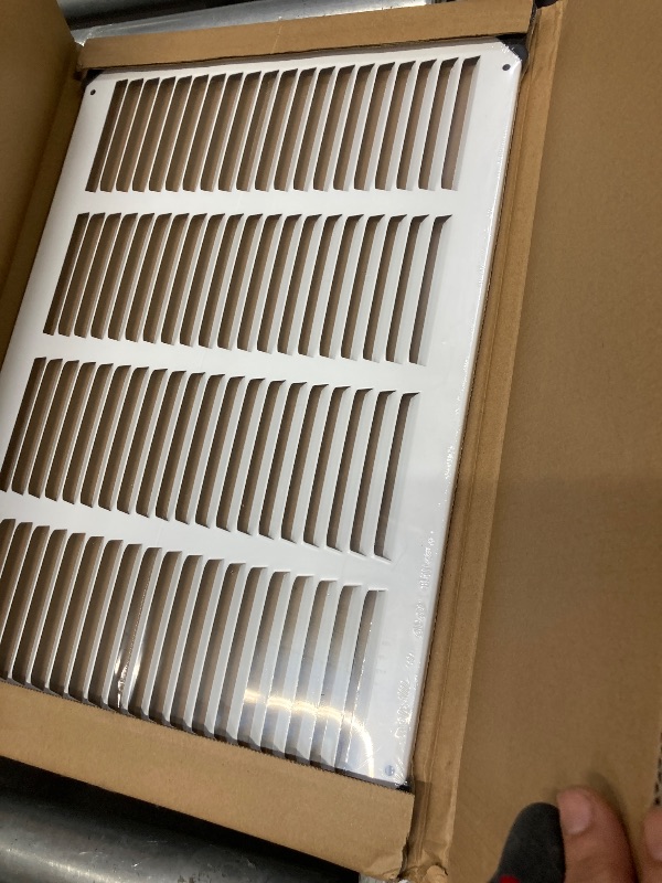 Photo 1 of ***used**Fits 16x10 Duct Opening Stamped Steel Return Air Grille Vent Cover Grille for Sidewall and Ceiling in White Surface Dimensions: 17.75"W X 11.75"H (16" W x 10" H Duct Opening)