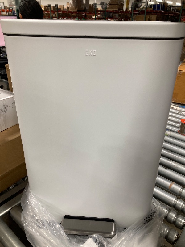 Photo 1 of **COUPLE SMALL DENTS ON SIDES-SEE PICS**EKO Madison Matte White 50 Liter/13.2 Gallon Step Trash Can with Inner Liner - Fingerprint Resistant Finish