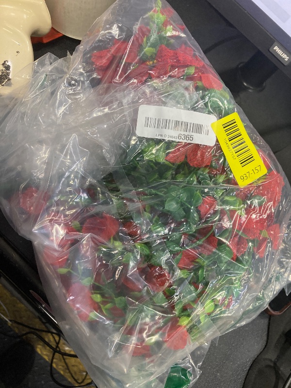 Photo 1 of **ONLY ONE BUNDLE**HyeFlora Artificial Hanging Flowers for Outdoors Decoration, 2Pcs Red Fake Spring Summer Decor, Realistic Plants, UV & Fading Resistant Flower for Porch Patio Balcony Planter Yard Home Garland