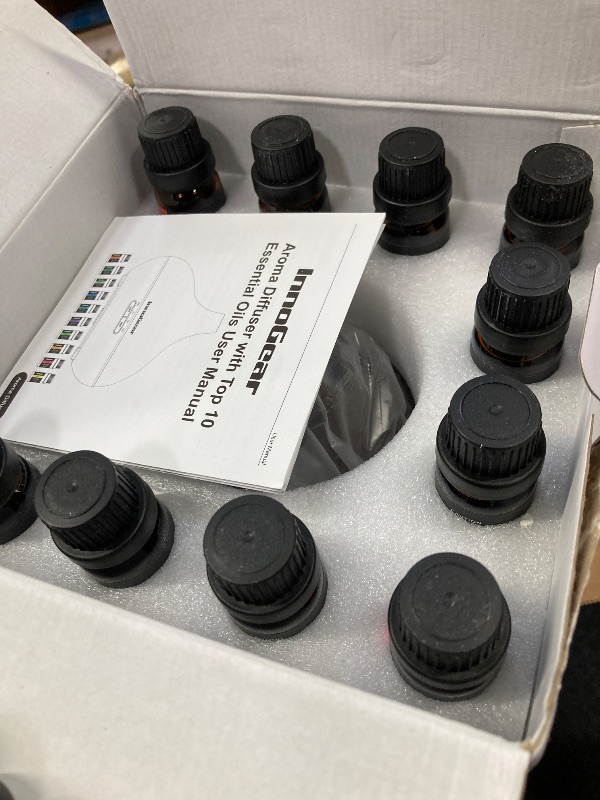 Photo 1 of **ONLY THE OILS/ NO HUMIDIFIER**InnoGear Aromatherapy Diffuser & 10 Essential Oils Set, 400ml Diffuser Ultrasonic Diffuser Cool Mist Humidifier with 4 Timers 7 Colors Light Waterless Auto Off for Large Room Office, Dark Wood Grain