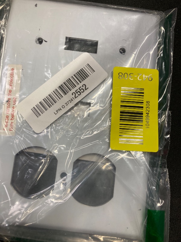 Photo 1 of [2 Pack] BESTTEN 3-Gang Combo Metal Wall Plate with Protective Film, 1-Duplex/2-Toggle, Standard Size, Corrosion-Resistant Stainless Steel Outlet and Switch Cover, Brushed Finish, Silver