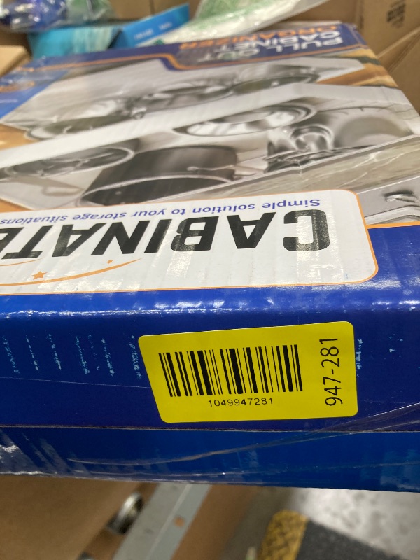 Photo 1 of 1 Pc Expandable Pull Out Cabinet Organizer - Deep Adjustable Sliding Peel and Stick Pull Out Drawer, Roll Out Shelf for Organization, 4 Adhesive Hooks, 16.5" Deep, Expandable 12"-20.5'' Width, White