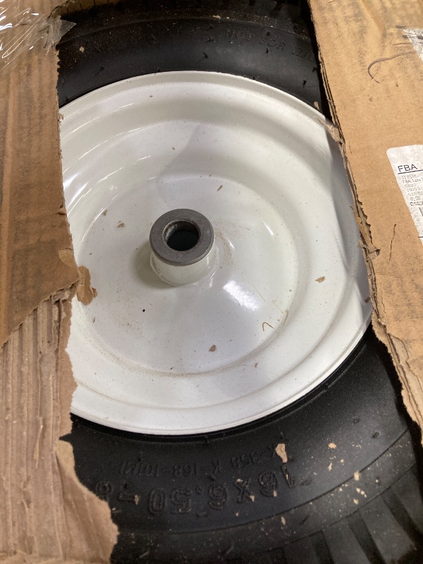 Photo 1 of (2-Pack) 16x6.50-8 Pneumatic Tires on Rim - Universal Fit Lawn Mower and Yard Tractor Wheels - With Chevron Turf Treads - 3" Centered Hub and 3/4" Bushings - 396 lbs Max Weight Capacity