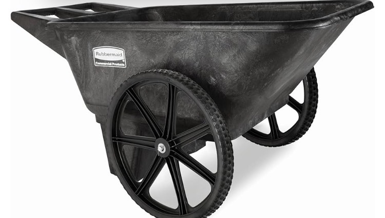 Photo 1 of ***CRACKED HANDLE***Rubbermaid Commercial Products 8.75 Cubic Foot, All-Weather, Big-Wheel Cart/Yard Cart/Lawn Cart/Wheelbarrow, Yardwork/Landscaping/DIY Projects, Durable/Weather Resistant, Black***CRACKED HANDLE***