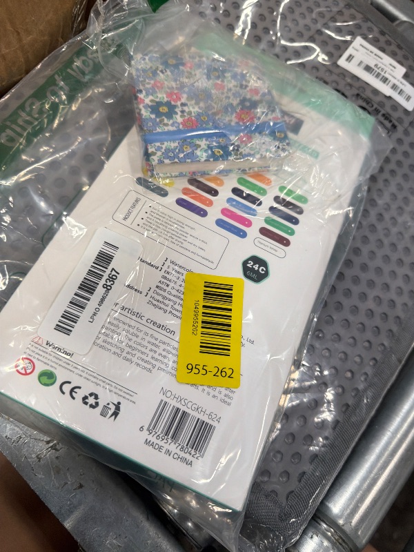 Photo 1 of ***Palette brushes and clip are not in package***Mini Watercolor Paint Set, Watercolor Kit, Mini Watercolor Travel Set with Wooden 8-Grid Palette, 24 Colors Paint, 2 Brushes, Copper Clip & Sketchbook for Travel Painting***Palette brushes and clip are not