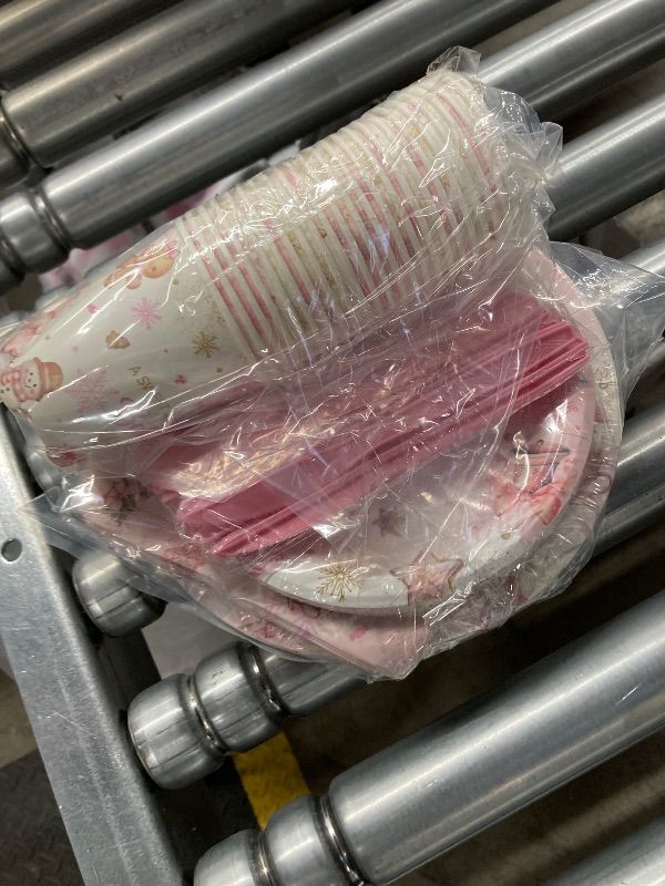 Photo 1 of ***MISSING PIECES -SELLING AS INCOMPLETE *** Pink Christmas Gingerbread Baby Shower Decorations, 144pcs A Sweet Baby Girl is On The Way Gingerbread Plates and Napkins, Winter Christmas Baby Shower Decorations for Girl,