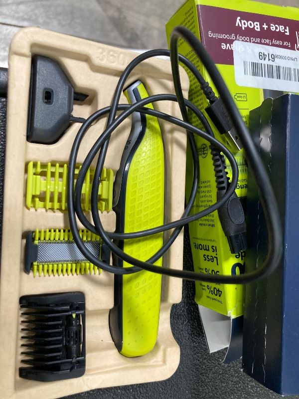 Photo 1 of ***PARTS ONLY***Philips Norelco for Face + Body, Electric Beard Trimmer, Shaver and Groomer, 5in1 Adjustable Comb, 1x Body Kit, Model QP2834/70, Black/Lime Green