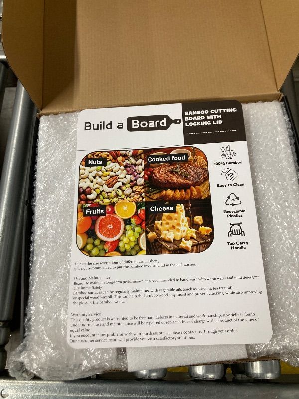 Photo 1 of ***MISSING CARRYING HANDLES -SELLING AS IS *** Charcuterie Board with Clear Locking Lid and Handle, 6 Compartment Bamboo Cheese Board Snackle Box, Portable Cutting Board for Snacks, Fruits&Meats, Ideal Gift for Parties, Birthday& House Warming