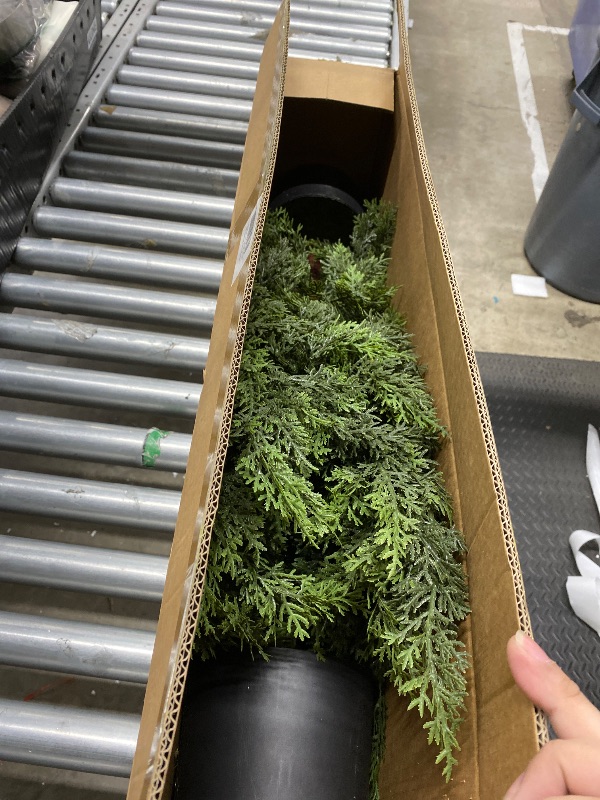 Photo 1 of ***The trees are missing their tops***4FT Real Touch Cedar Topiary Trees for Front Porch Decor, Artificial Shrubs Faux Plants Potted UV Resistant Fake Greenery for Outdoor Indoor Door Garden Farmhouse Home Decoration (Set of 2)***The trees are missing the