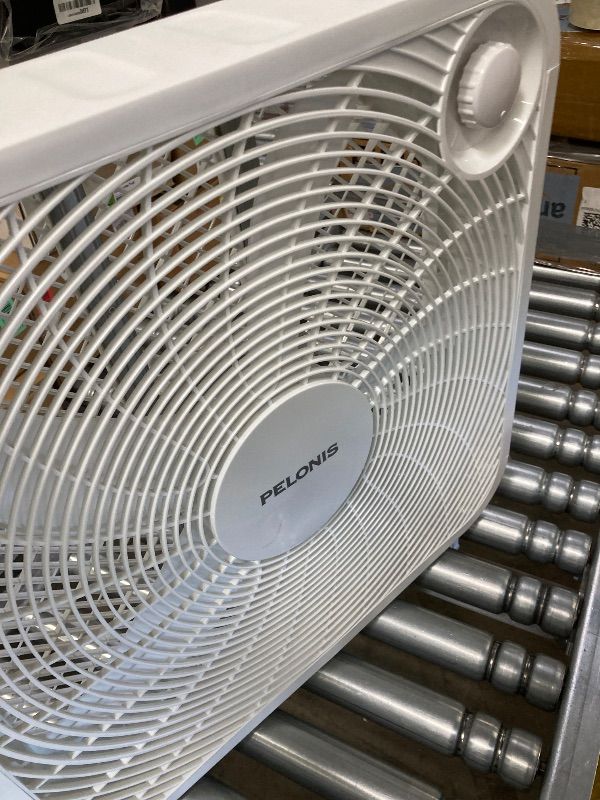 Photo 1 of ***DAMAGED-NON-FUNCTIONAL -SELLING AS IS *** Pelonis Box Fan 20 Inch – Adjustable 3 Speeds For the Perfect Noise Level for Sleeping – 5 Blade Technology Provides Powerful Airflow to Beat the Heat – Sleek Design, Lightweight, Durable, White