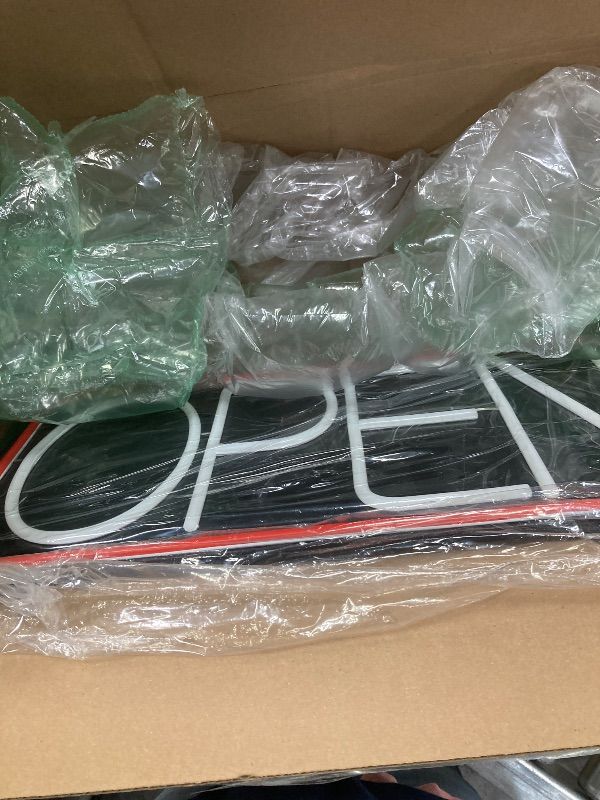 Photo 1 of ***DAMAGED -POWER CORDS CUT -SELLING AS IS *** 22" X 11" Led Neon Open Signs for Business, Large Open Signs, Plug In Electric Light Up with ON/OFF Switch, Ultra Bright Open Sign for Bar Salon Coffee Stores Club Hotel (Black Backplate)
