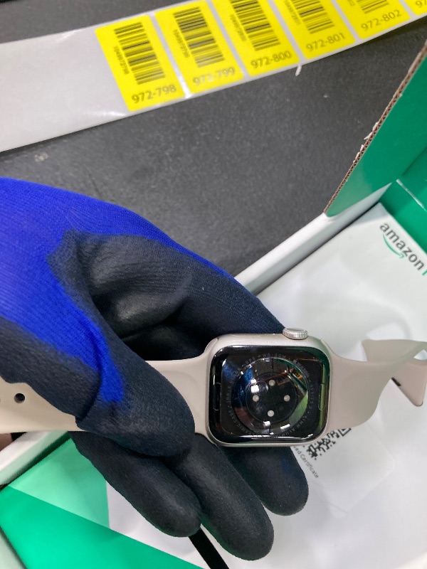 Photo 1 of **The watch is locked***Apple Watch Series 8 (GPS, 41MM) - Starlight Aluminum Case with Starlight Sport Band M/L (Renewed Premium)