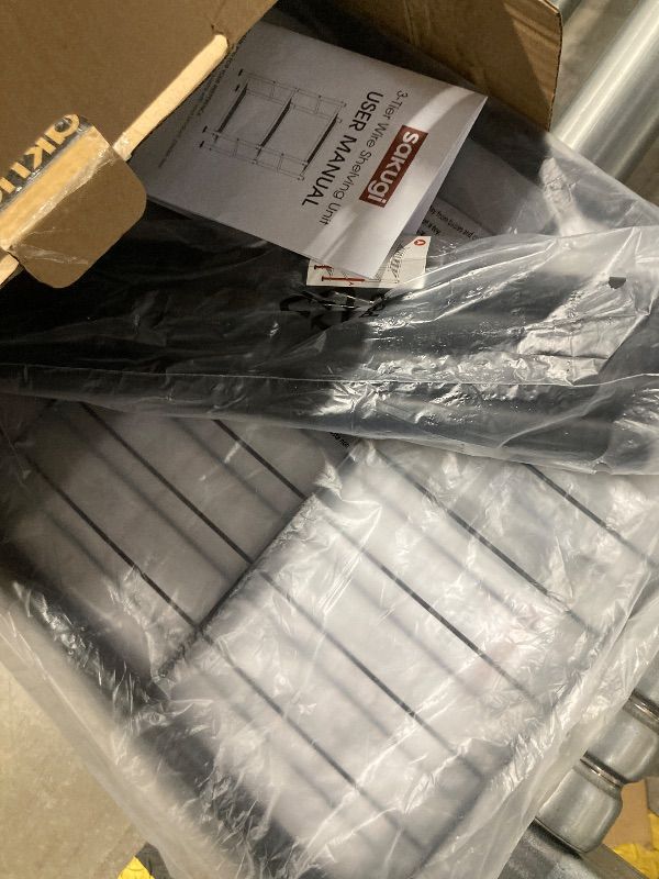 Photo 1 of ***MISSING PIECES -SELLING AS INCOMPLETE*** Sakugi 1-Pack Storage Shelves - 3-Tier Metal Wire Shelf Organizer, Slim Shelf Rack with Adjustable Feet for Laundry Room, Kitchen, Garage Organization, 18.2" x 12.3" x 30.4", Black