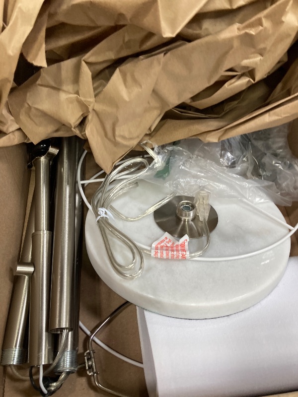 Photo 1 of ***DAMAGE - SELLING AS NON-FUNCTIONAL PARTS ONLY  *** Brushed Nickel Floor Lamp for Living Room, Adjustable Height Standing Lamp with Metal Base, 3-Way Dimmable Tall Pole Light with White Linen Shade for Bedroom, Pull Chain Switch, 6W LED Bulb Included