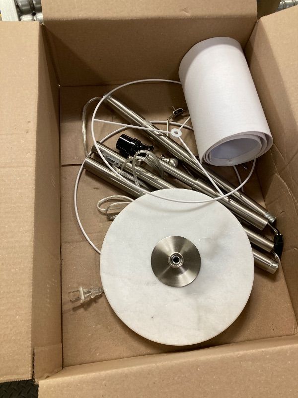 Photo 1 of ***DAMAGE - SELLING AS NON-FUNCTIONAL PARTS ONLY  *** Brushed Nickel Floor Lamp for Living Room, Adjustable Height Standing Lamp with Metal Base, 3-Way Dimmable Tall Pole Light with White Linen Shade for Bedroom, Pull Chain Switch, 6W LED Bulb Included