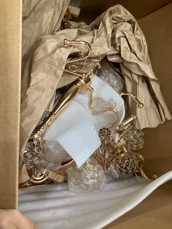 Photo 1 of ***Missing Parts*****Nitial 8 Pcs 5 Arm Crystal Candelabra Centerpieces for Table 27 Inch Retro Victorian Crystal Candle Holders Bowl Table Centerpieces Decor for Wedding Banquet Valentine Dinner Party Event (Gold)