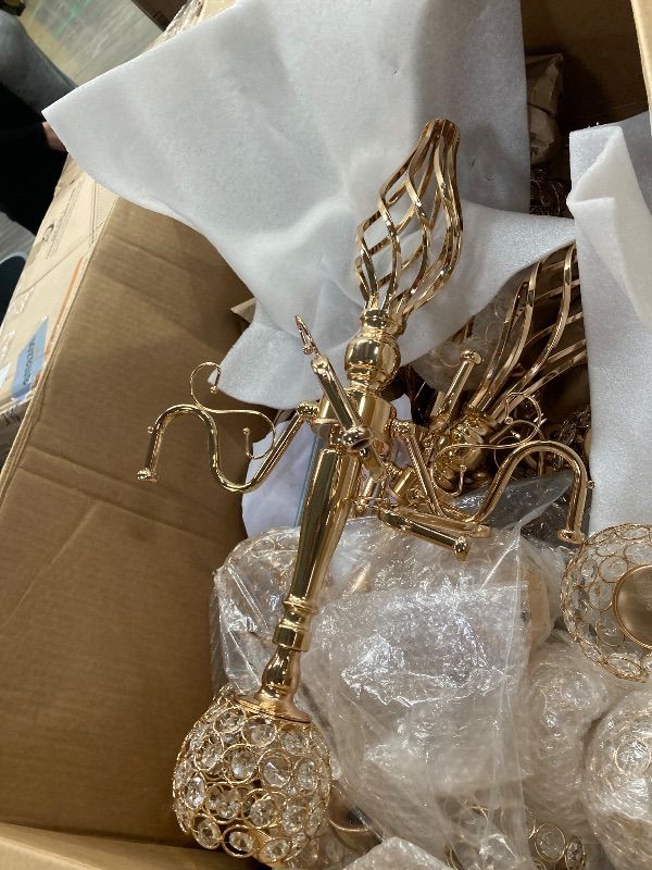 Photo 1 of ***Missing Parts*****Nitial 8 Pcs 5 Arm Crystal Candelabra Centerpieces for Table 27 Inch Retro Victorian Crystal Candle Holders Bowl Table Centerpieces Decor for Wedding Banquet Valentine Dinner Party Event (Gold)