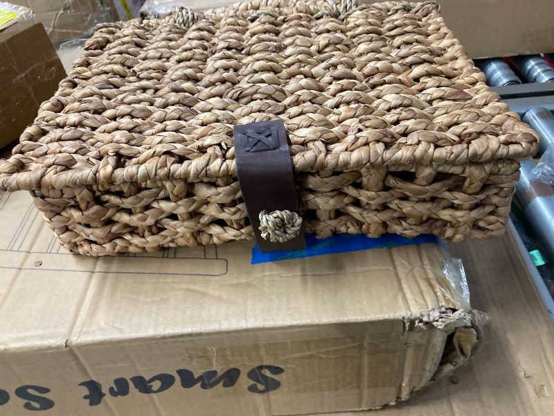 Photo 1 of **SLIGHTLY BENT**Decorative Box with Lid, Wicker Storage Basket, Water Hyacinth Woven Decorative box for Shelf, Coffee Table, Console Table, Home Decor (Large)