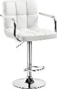 Photo 1 of 1 Yaheetech Bar Stool, PU Leather Adjustable Swivel Barstools, Hydraulic Kitchen Counter Height Bar Chairs with Armrest and Back for Bar, Kitchen, Dining Room, White