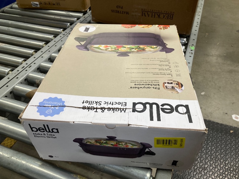 Photo 1 of ***Electrical cord missing***bella Make & Take Electric Skillet, Fits-anywhere™ kitchenware, EverGood™ Ceramic Coating, Adjustable Temperature & Dishwasher-Safe Tempered Glass Lid, Cast Aluminum Base, 1200 Watt, Plum***Electrical cord missing***