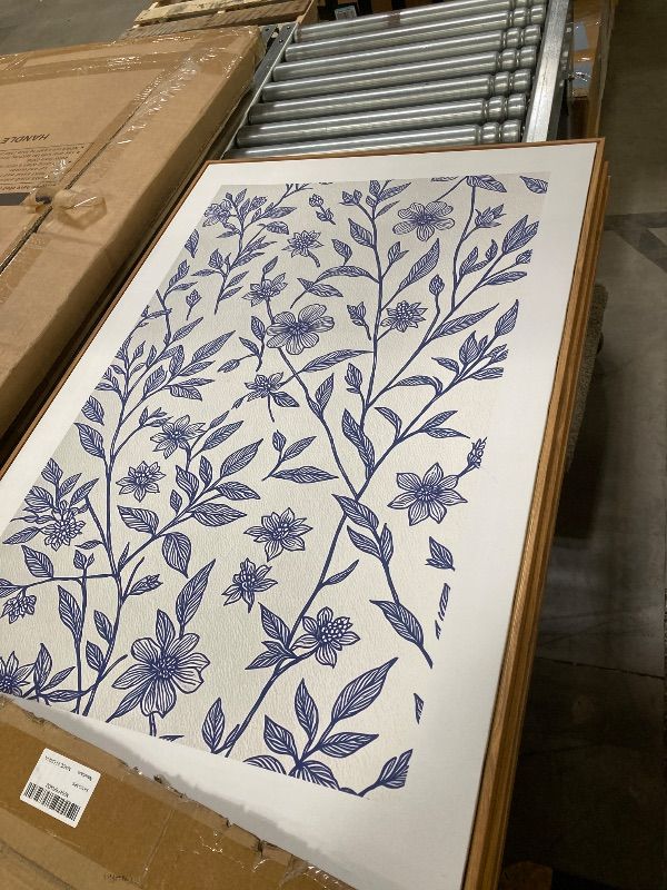 Photo 1 of ***DAMAGE ONE FRAME WOOD CHIIP -SELLING AS IS*** DRACIT Large Classic Chinoiserie Flower Framed Canvas Wall Art Set, Minimalist Blue and White Floral Wall Decor, Navy Watercolor Botanical Blossom Artwork for Living Room,Bedroom-24 x36 x3