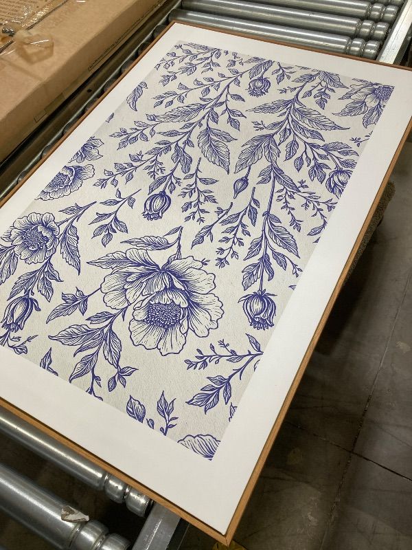 Photo 1 of ***DAMAGE ONE FRAME WOOD CHIIP -SELLING AS IS*** DRACIT Large Classic Chinoiserie Flower Framed Canvas Wall Art Set, Minimalist Blue and White Floral Wall Decor, Navy Watercolor Botanical Blossom Artwork for Living Room,Bedroom-24 x36 x3